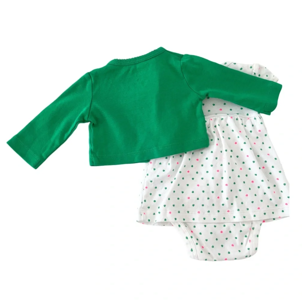 Carter’s St. Patrick’s Day Festive Green Shamrock Baby Girl Set - Size 3 Months - Picture 4 of 6